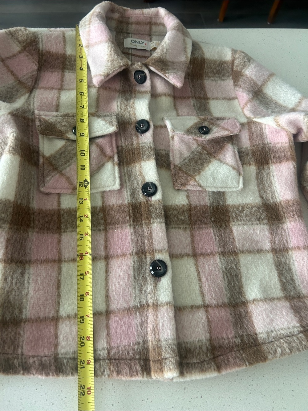 ONLY Lou Short Check Shacket Size M Plaid Button-Up Overshirt Jacket - Picture 13 of 15